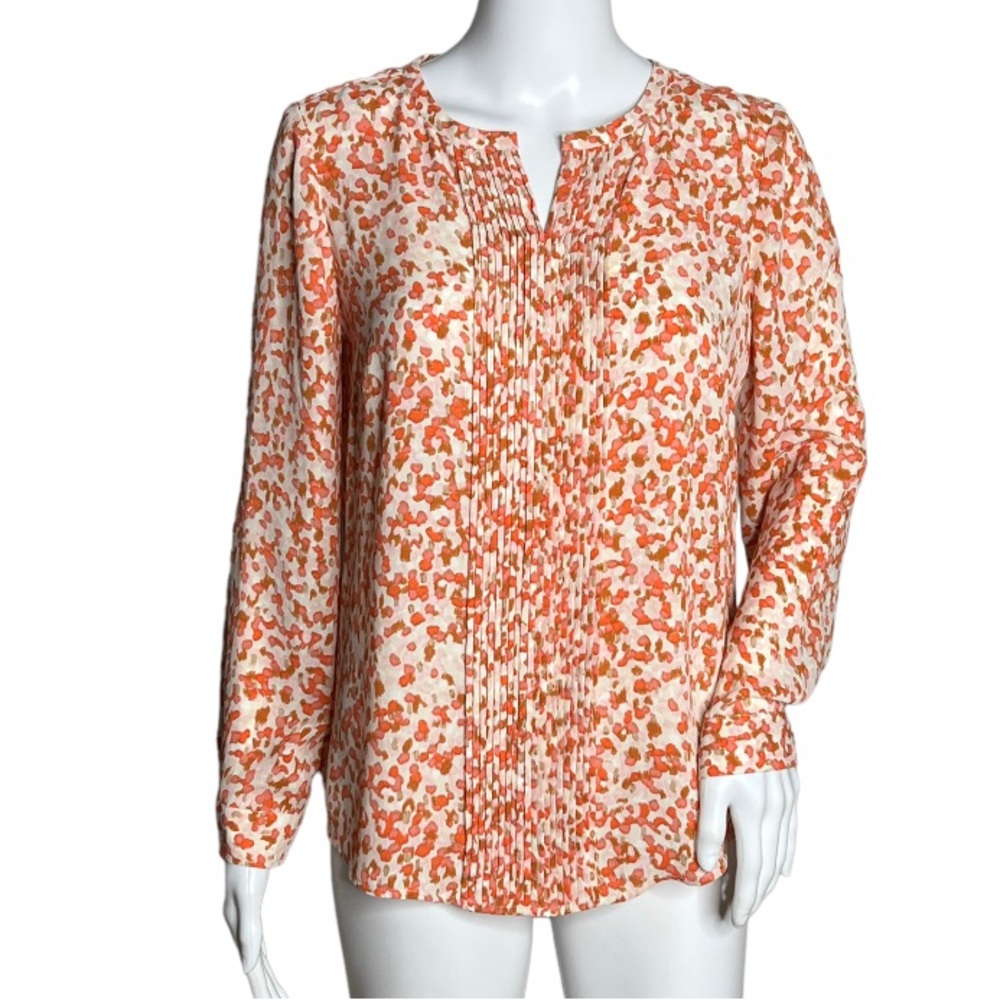 Talbots Blouse Women Small Petite Orange White Animal Print Office Career Casual